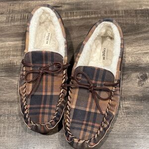 Coach Men's Brown Plaid (Dark Teak) moccosin Loafers size 10